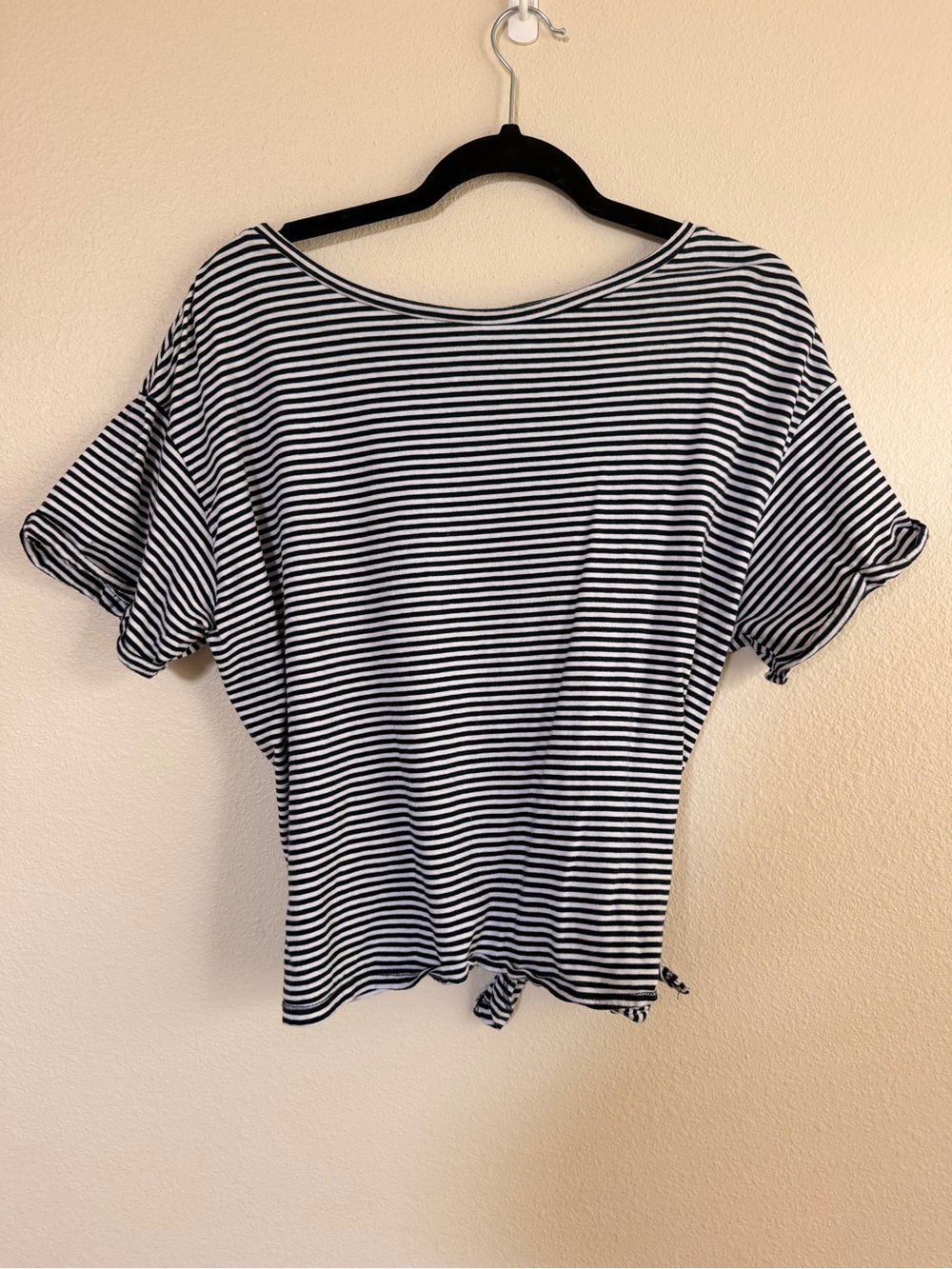 Zara Striped Navy and White Women's Tie Back Top